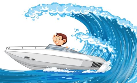 Little monkey driving speed boat on ocean wave | Free Vector