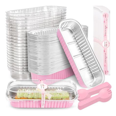 DEIKAPL 50 PACK Mini Cake Pans with Lids and Spoons,Rectangular ...