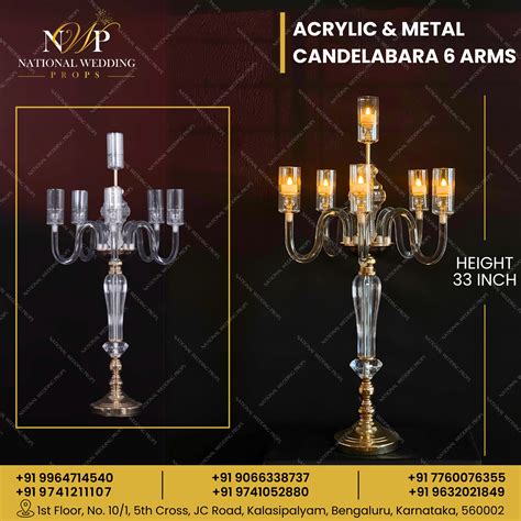 ACRYLIC & METAL CANDELABARA 6 ARMS – National Wedding Props