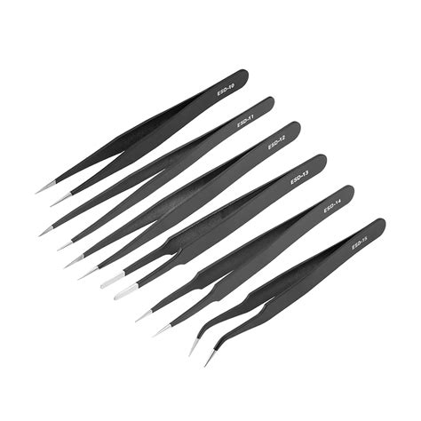 Generic: [Type 1] 6pc Black Epoxy Coated Stainless Steel Tweezer Set