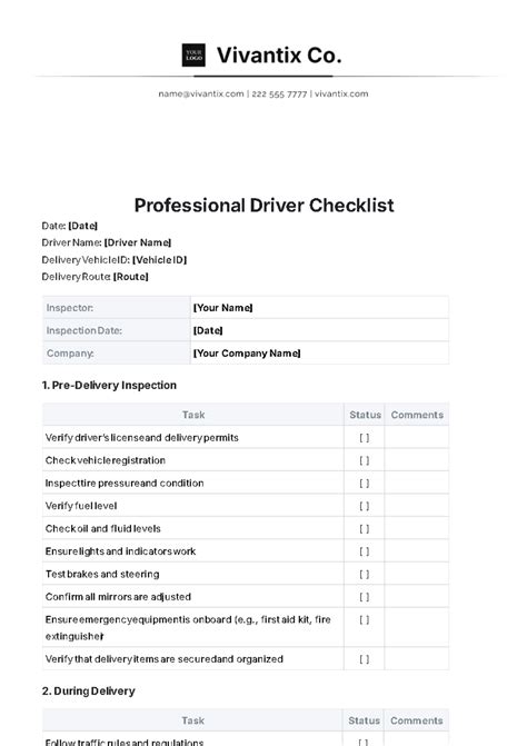 Free Vehicle Pre-Trip Safety Checklist Template to Edit Online