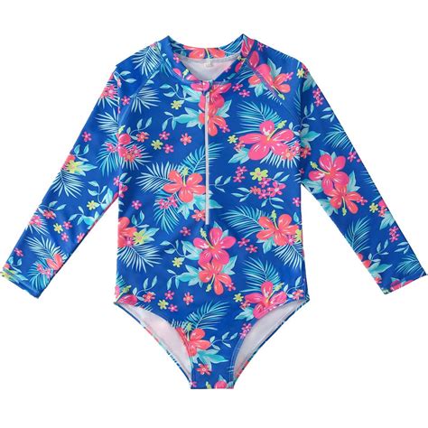 Swim Girls Long Sleeve Swimsuit - UPF 50+ Ruffle Girls' Swimwear Beach ...