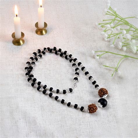 Buy Silver Plated Karungali Mala 8mm with Rudraksha Govt Certified ...