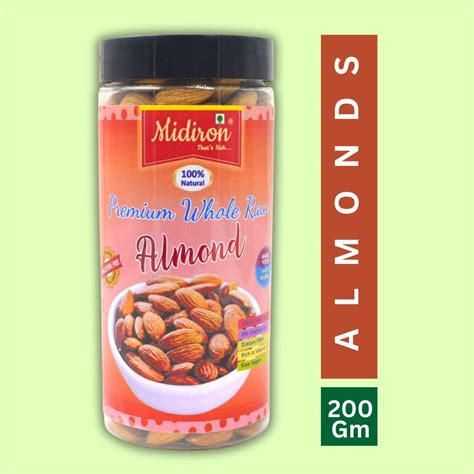 Natural Premium Whole Row Almonds ( 200 Gm) Almonds (200 g) – Midiron