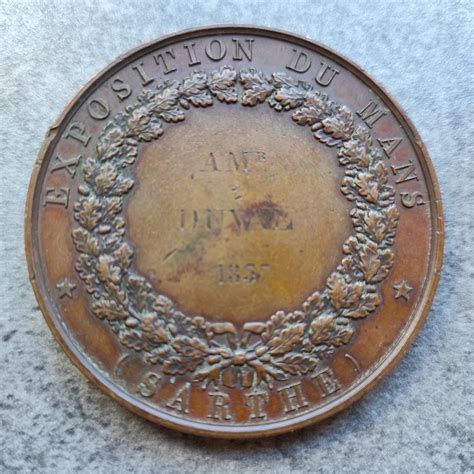 Médaille Exposition du Mans (Sarthe) Duval 1857. Cuivre 91,83 gr ...