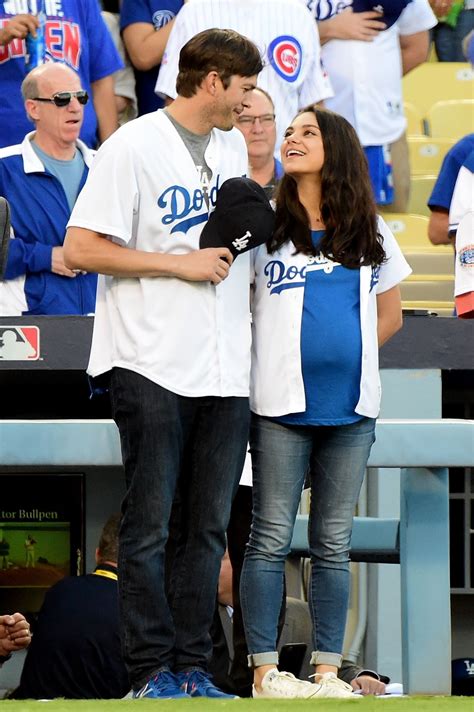 Mila Kunis & Ashton Kutcher - Annouce the LA Dodgers vs Chicago Cubs ...