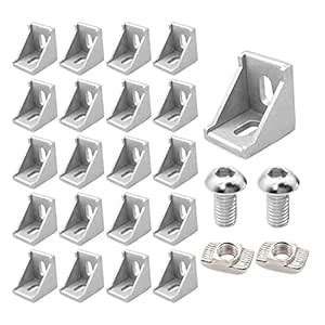 FORRCKY 20pcs 3030 Aluminum Extrusion Corner with 40pcs M6 T Slot Nuts ...
