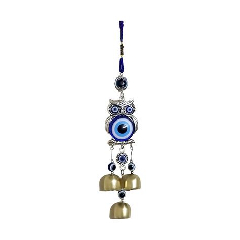 Buy Silver trees - Owl with Wind Chimes Evil Eye Wall Hanging ,Nazar ...