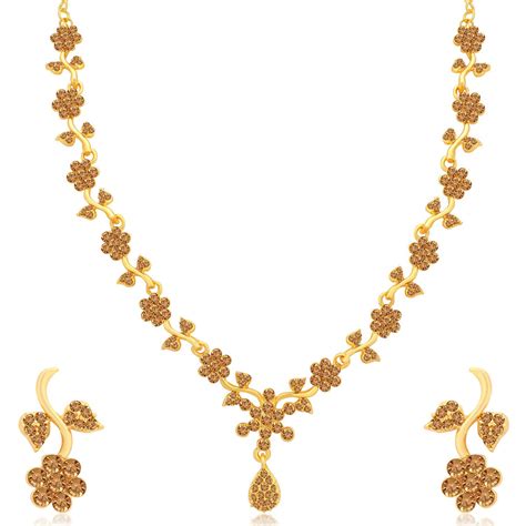 Sukkhi Floral Gold Plated Wedding Jewellery LCT Stone Necklace Set for ...