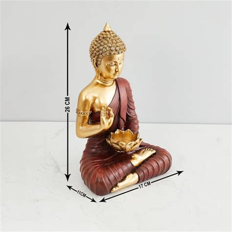 Buy Alpana - Gold & Maroon Polyresin Buddha Figurine T-Light Holder ...
