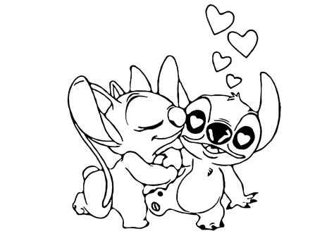 Angel gives Stitch a kiss - Lilo and Stitch Coloring Pages