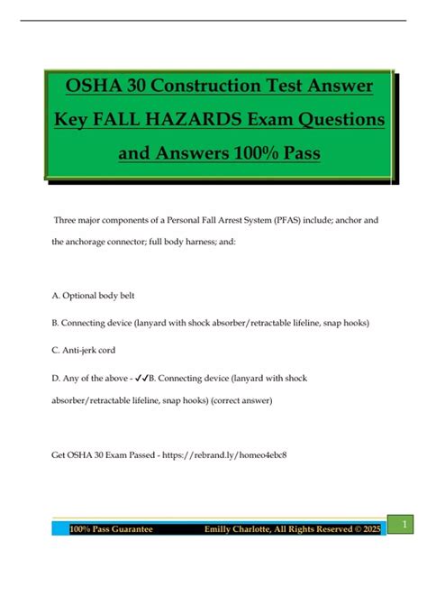 OSHA 30 Construction Test Answer Key FALL HAZARDS Exam Questions and ...