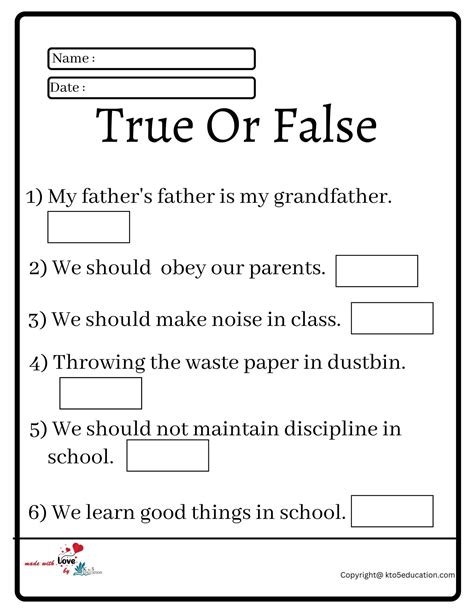 True Or False Questions For Kids With Answers