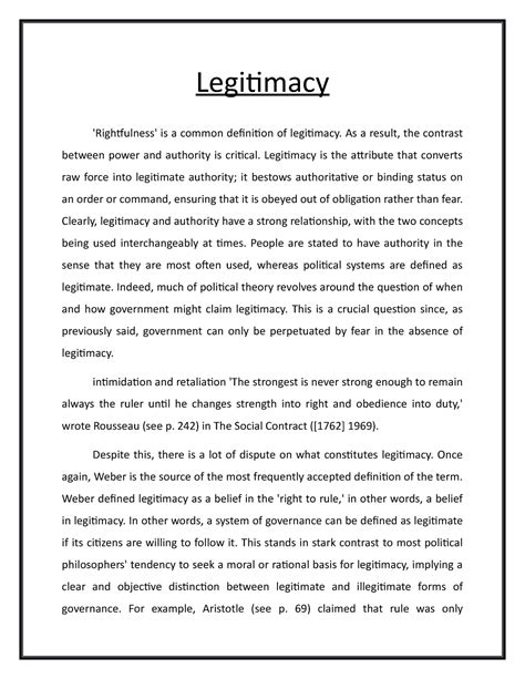 Brief Note on Legitimacy - Legitimacy 'Rightfulness' is a common ...