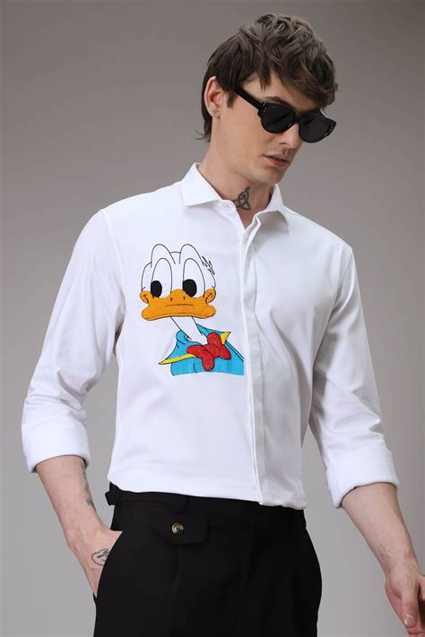 Donald Duck hand embroidered designer shirt - White – Komal Kothari