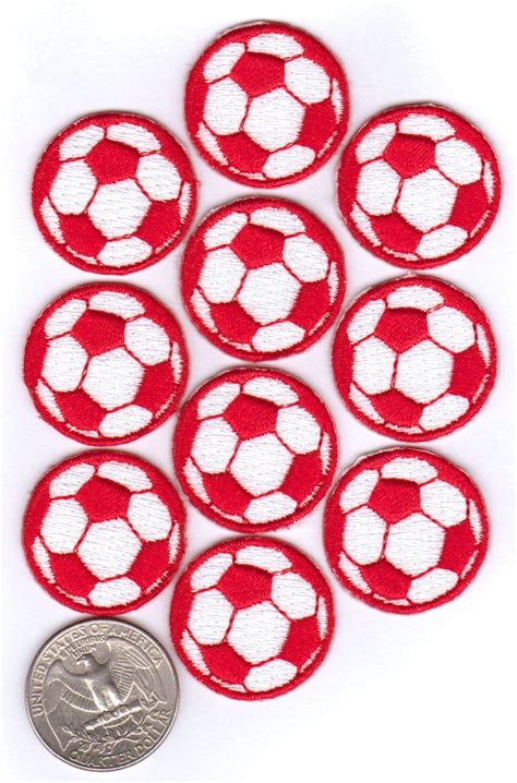 20 Soccer Ball Patches (2 x 10-Packs) Red and White Iron-on Backing 100 ...