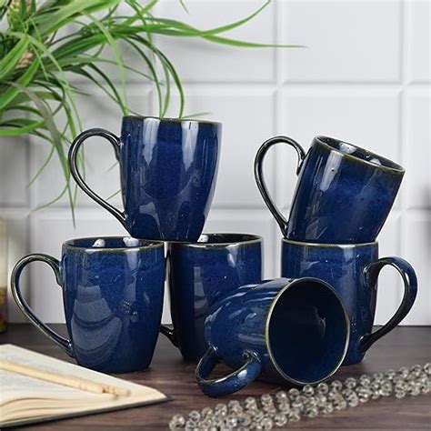 Buy THE MOON STORE Premium Ceramic Coffee Mug Set of 6-330ml - Navy ...