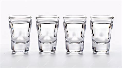 Four Vodka Shot Glasses on White Background Elegant Alcoholic Beverages ...