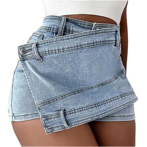 JNGSA Women's Mini Denim Skirts Short Jean Skirt High Waist Irregular ...
