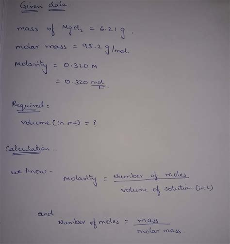 [Solved] Need help with this question Exactly 6.21 g of MgCl2 (molar ...