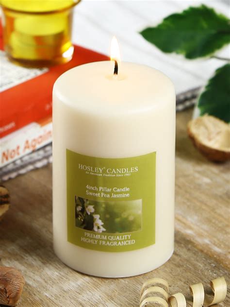 Hosley Highly Fragrance Sweet Pea Jasmine 4inch Pillar Candle - Hosley ...