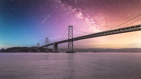 Download wallpaper 2560x1440 bridge, river, stars, night widescreen 16: ...