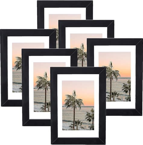 Buy HOSTIC 4x6 Picture Frames 3x5 with Mat Black Set of 6 Wooden Wall ...