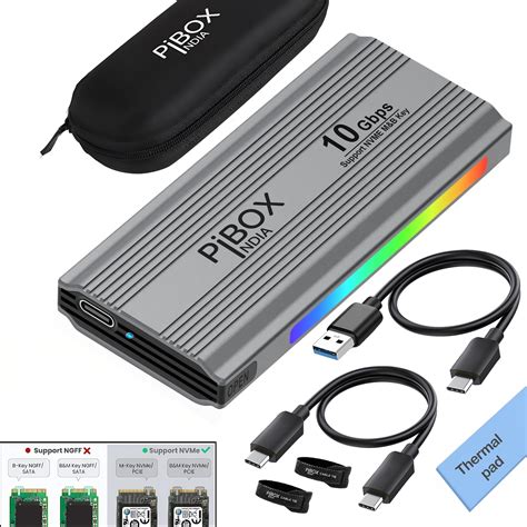 PiBOX India M2 LED Enclosure - Tool-Free M.2 NVMe Case, PCI-E NVMe ...