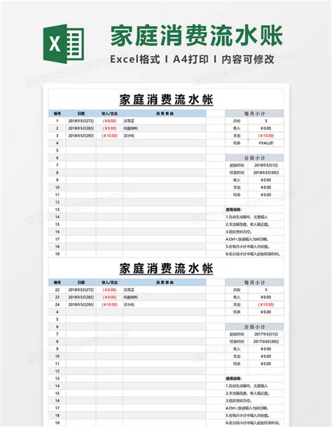 个人流水账Excel表格模板下载_熊猫办公