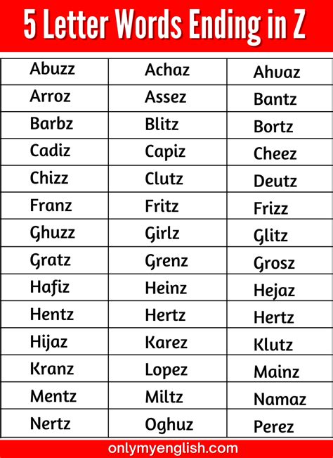 5 Letter Words Ending in Z » Onlymyenglish.com