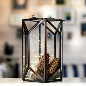 BEHOMA Metal & Glass Geometric Hanging Lantern, Antique Copper, Medium ...