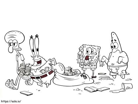 Mr. Krabs Leaves With A Lot Of Money At Krusty Krab coloring page