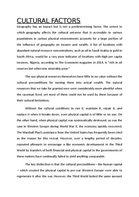 Cultural Factors - Geography has an impact but is not a predetermining ...