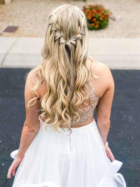 Waterfall braid with curls for prom! : r/Hair