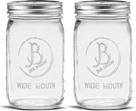 Amazon.com: Wide Mouth Mason Jars 32 oz - (2 Pack) - Clear Glass Quart ...