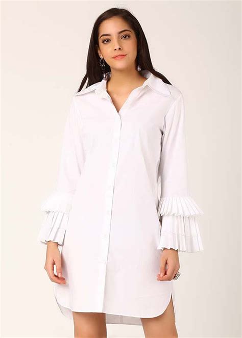 Get White Shirt Dress With Pleated Sleeves at ₹ 1400 | LBB Shop