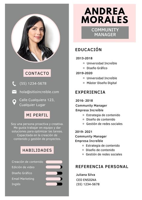 Currículum Hoja de Vida Negocios Digitales Gris y Rosa - Templates by ...