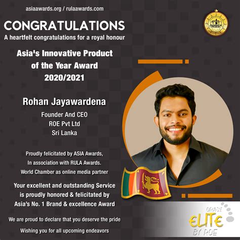 ROE Pvt Ltd has bagged Asia's Innovative Product of the Year Award