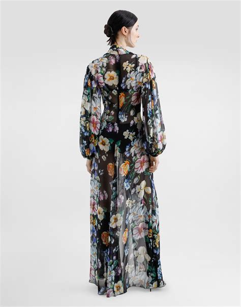 Long floral-print chiffon dress in Print for Women | Dolce&Gabbana® US