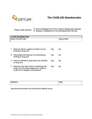 CAGE-AID Questionnaire - Blank Fillable Template | Fill Out, Print ...