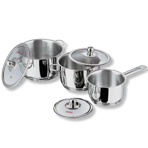 Buy Vinod Tuscany Stainless Steel Cookware Combo Set of 3 with Glass ...