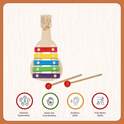 Little Ginnie Wooden Xylophone Musical Toys for Kids, 5 Nodes 2 Mallets ...