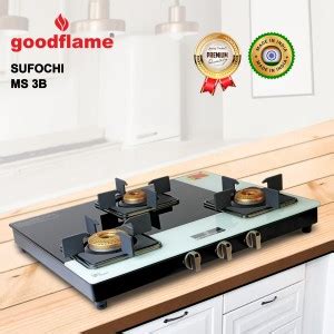 goodflame Sufochi 3B MS BW Toughened Glass 3 Brass Burner Gas Stove ...