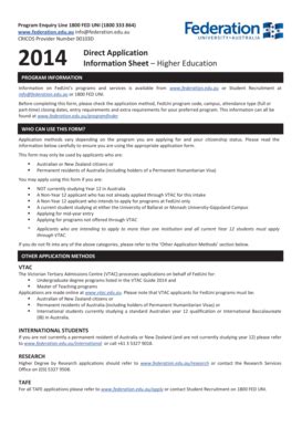 Fillable Online 2014 Direct Application Information Sheet Higher ...