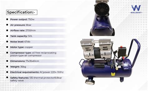 Waldent Dental Air Compressor Oil-Free 0.75 HP | Performance, Low ...