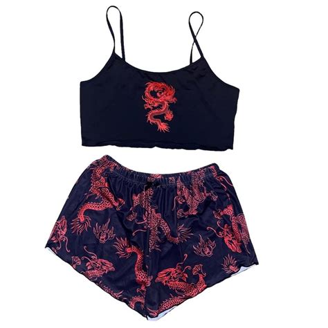 Romwe Women's Red and Black Pajamas | Depop