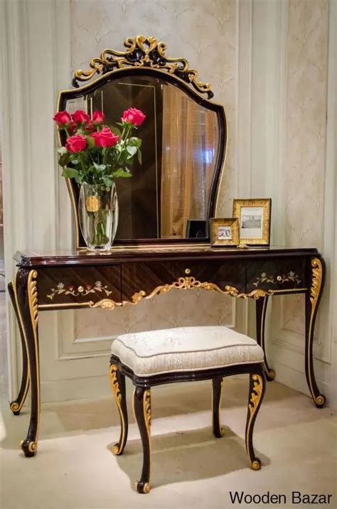 Athena Vanity Dressing Table With Mirror And Stool – Wooden Bazar
