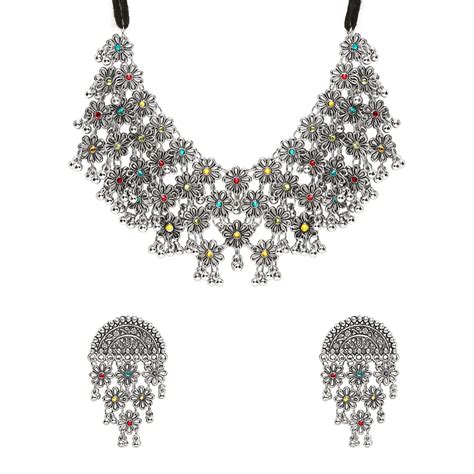 Buy Yellow Chimes Jewellery Set for Women and Girls Traditional Silver ...