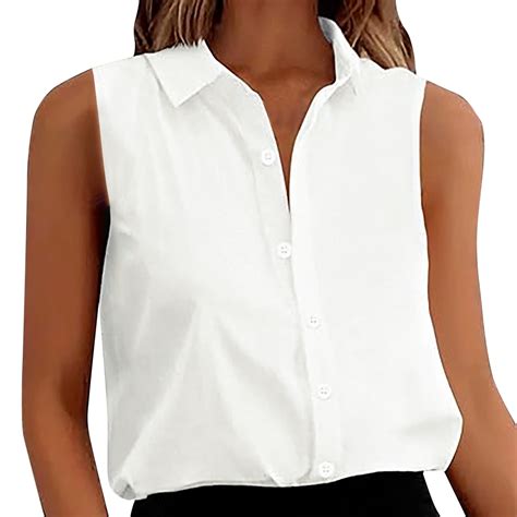 Bmisegm Women's Sleeveless Button Down Shirts Blouses Solid Casual ...