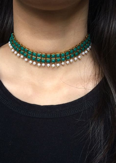 Get Green Resin Stone and Pearl Choker at ₹ 1305 | LBB Shop